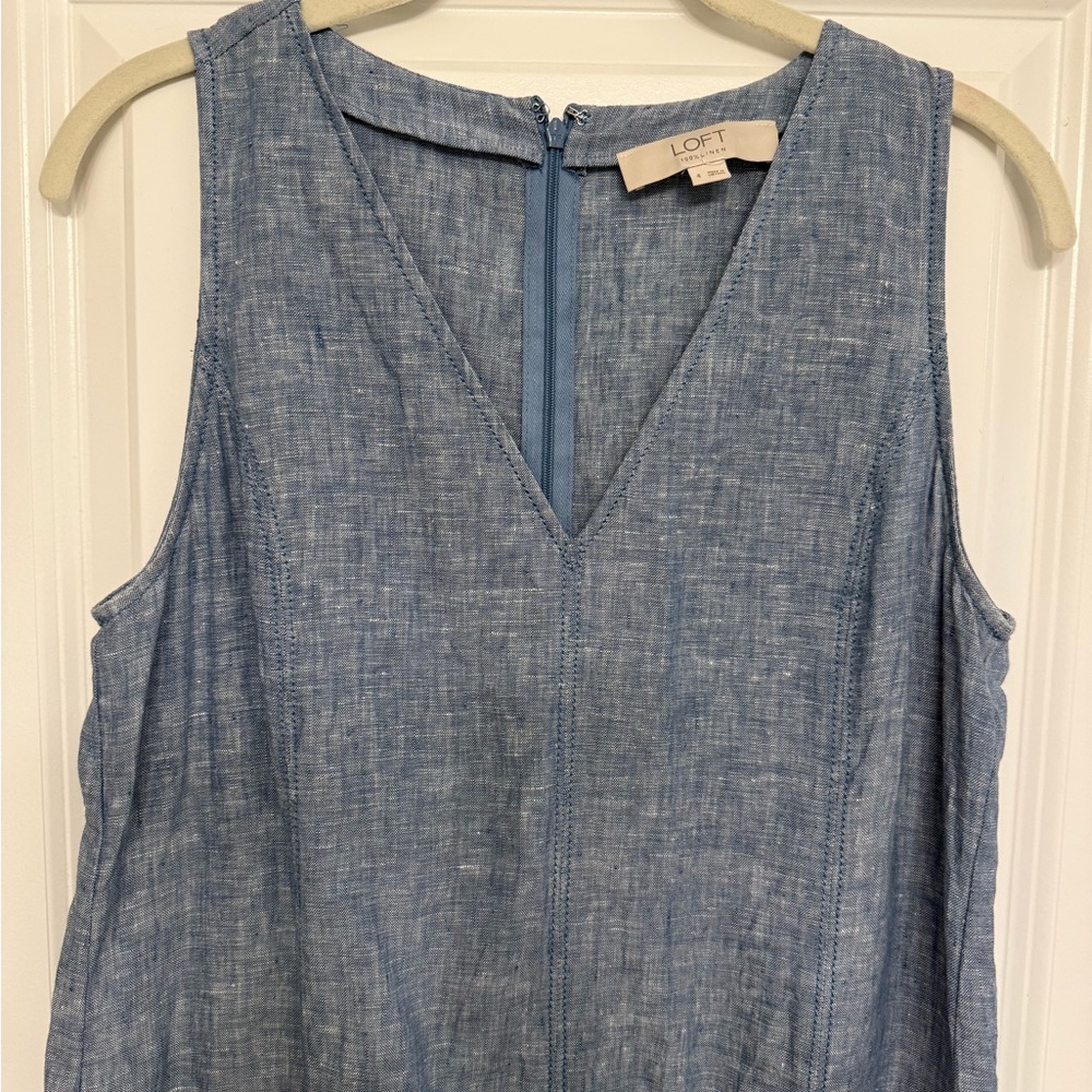 LOFT Light Blue Linen V-Neck Dress